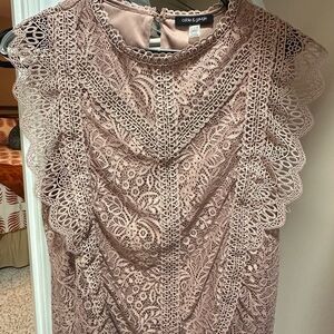 Cable & Gauge Lace Blouse in Mauve